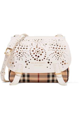 BURBERRY Checked textured and perforated leather shoulder bag NWT Deal in USA